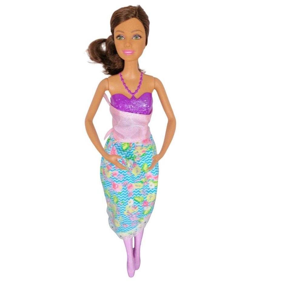 Barbie Doll With Multicolor Zigzag Skirt &‎ Pink Lace-Up Top